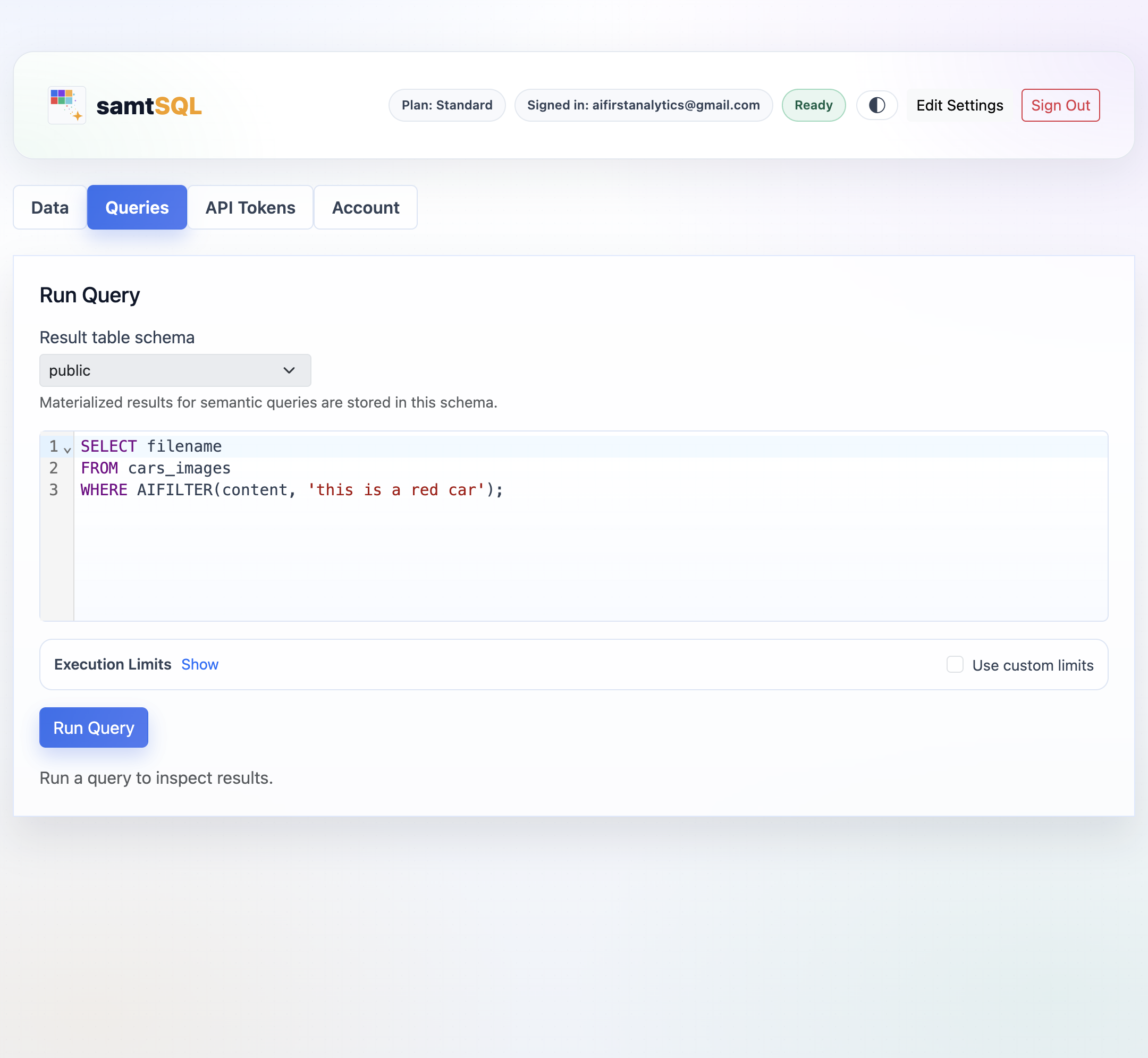 Visual interface analytics page