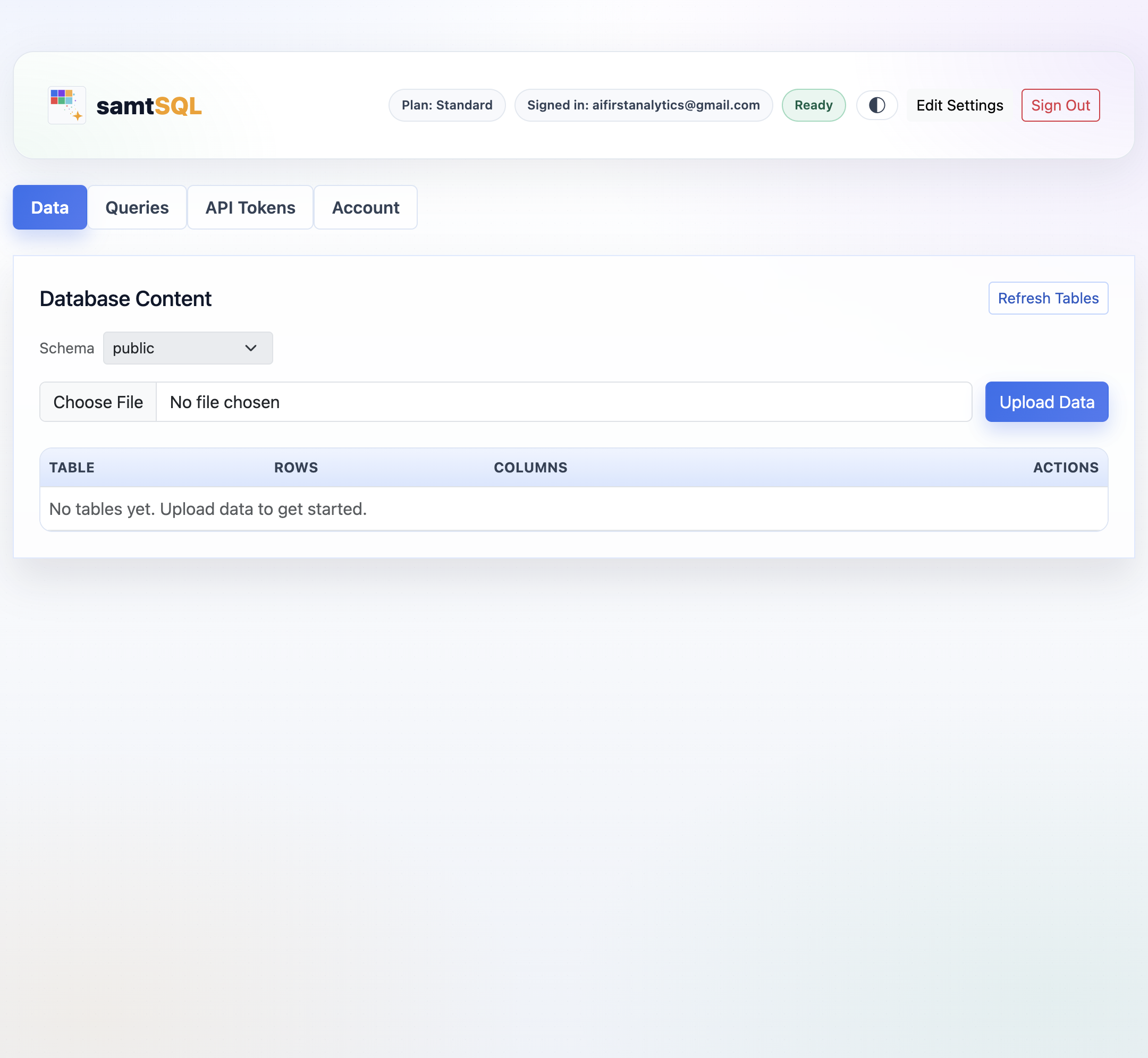 Visual interface data page